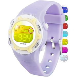Ayybboo Orologio Digitale Bambino,7 LED Colorati,3ATM Impermeabile,Sveglia/Cronometro/Data,Orologio Sportivo da Polso per Ragazzi e Ragazze,Regalo Bambini 4-15 Anni