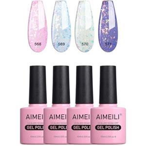 AIMEILI Smalto Semipermanente Unghie Kit, 4 Colori 10ml Glitter Viola Rosa Smalto Unghie in Gel Soak Off UV LED - Durabilità & Facile da Usare Nail Art Gel Polish Gift Set 4-32