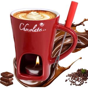 YISKY Tazza per Fonduta in Ceramica, 200 ml Fonduta Cioccolato Ceramica Set, Fonduta Formaggio con Candela e Forchette, Tazze per Fonduta di Cioccolato, Tazza per Fusione per Caramelle e Cioccolato