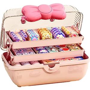 Teksome Organizer per per capelli, scatola per fiocchi per capelli per ragazze, organizer a tre strati con manico per da cucito, trucco, unghie, forniture artistiche, per