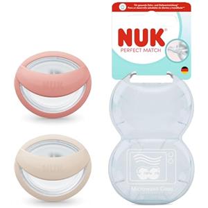 NUK Perfect Match Succhietto per Bambini | 0-6 mesi | Compatibile con l'allattamento al seno, succhietti ortodontici | Accettato dal 95% dei bambini** | Beige/Rosso | Confezione da 2
