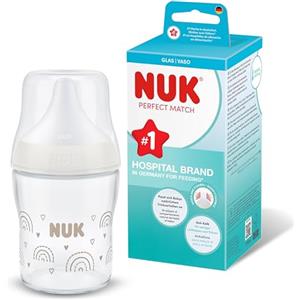 NUK Perfect Match Biberon | 0+ mesi | 120 ml | Biberon anti-coliche | Vetro | Indicatore di controllo della temperatura | Arcobaleno | Confezione da 1