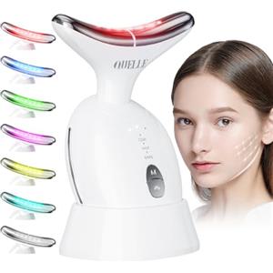 QUELLE Massaggiatore Viso Lifting EMS Antirughe con Terapia del Caldo a 45°C, 3 Modalità e 7 Colori LED, Dispositivo di Bellezza per Rassodamento Viso e Collo con Base
