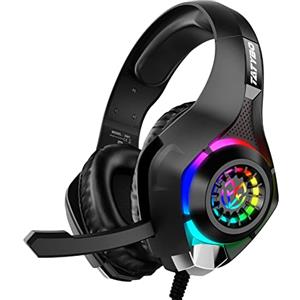 Tatybo Caschi Gaming Ps4 Ps5 PC, Cuffie con Stereo a Bassi Profondi, Luci RGB, Orecchie Grandi, Caschi con Microfono per Xbox One Switch