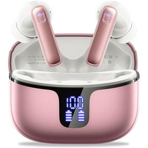 Motost Cuffie Bluetooth, Auricolari Bluetooth 5.3 Stereo con 4 HD ENC Mic, Cuffie Wireless In Ear Cancellazione Rumore, 40 Ore Cuffie Senza Fili IP7 Impermeabile, Cuffiette Bluetooth LED Display, Rosa