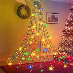 Joltix Luci Albero Natale Esterno Cascata, 2Mx16 Fili 420LEDs Luci Albero Natale, 8 Modalità Luci di Natale per Albero con Anello, IP44 Impermeabile per Interni Esterni Giardino Decorazioni (Colore)