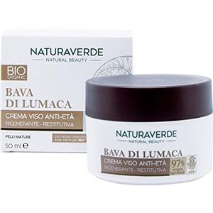 Naturaverde | BIO - Crema Viso Anti-Età, Crema Viso Antirughe, Crema Viso Rigenerante Restitutiva, Crema Viso alla Bava di Lumaca, Crema Viso con Acido Ialuronico e Aloe Vera Gel BIO, Crema BIO, 50ml