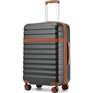 KONO Valigia Bagaglio a Mano Trolley Media Valige Rigida Medio Viaggio ABS+PC Hardshell Leggero con 4 Ruote e TSA Lucchetto, Grigio/Marrone