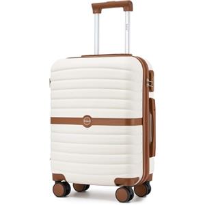 KONO Valigia Bagaglio a Mano 55x40x20 Rigida ABS+PC Trolley con 8 Ruote Leggero (55 cm, Crema/Marrone)