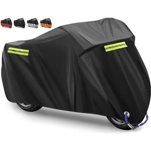Eozakavod Telo Coprimoto Telo Coprimoto Impermeabile Per Esterno 210D Panno Oxford Copertura per Moto Portatile Moto Motorino Antipolvere Parapioggia,Resistente a Polvere,265x105x125cm(Nero Nastro Riflettente)