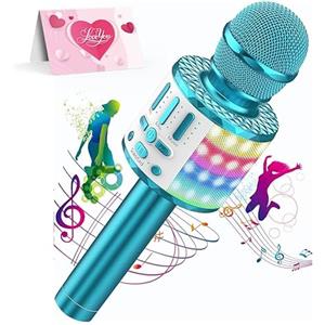 MicQutr Microfono Karaoke Bluetooth per Bambini, Wireless con LED Flash & Cambia Voce, Altoparlante Integrato Portatile, Compatibile Android/iOS per Casa/Festa/KTV, Idea Regalo Compleanno/Natale