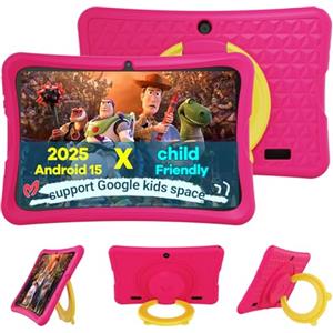 DigiLand Android 15 Tablet Bambini 10,1 Pollici,6GB RAM + 32GB ROM (espandibile), Controllo Parentale, App Bambini Preinstallate, Doppia Fotocamera, con Custodia Protettiva (Rosa)