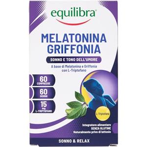 Equilibra Integratori Alimentari, Melatonina + Griffonia, Integratore a Base di Melatonina e Griffonia, Contribuisce a Ridurre il Tempo di Addormentamento, Favorisce il Rilassamento, 60 Compresse