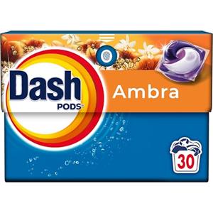 Dash Pods Detersivo In Capsule, 30 Lavaggi, Ambra, Rimuove le Macchie, Igienizza, Dona Freschezza, Brillantezza Per I Capi