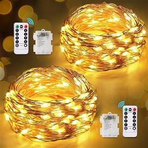 GARITE Luci Natale Esterno Batteria, 2*12M 120LED Luci Natale con Timer Dimmer, IP65 Impermeabile Luci Albero di Natale con Telecomando, 8 Modalità Luci Natalizie Led a Batteria per Interni, Feste, Balcone