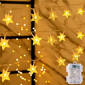 GARITE Luci Natale Esterno Batteria, 6M*40 Stelle Lucine Led Decorative a Batteria, IP65 Impermeabile Luci Albero di Natale, 8 Modalità Luci Led a Batteria Decoracion per Interni, Balcone, Blanco Cálido