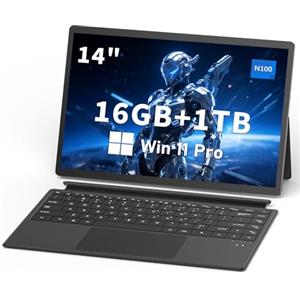 FUNYET Computer Portatile 2 in 1 Laptop, sistema Win 11 14 pollici,Portatil processore N100, 16GB di RAM + 1TB di SSD, tastiera retroilluminata, touchscreen e porta Type C，Notebook 2in1 Tablet