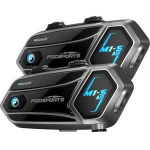 Fodsports M1-S AIR Interfono Moto Coppia, Interfono Casco Moto per 6 Motociclisti, 5.0 Bluetooth Auricolare Casco Moto con Condivisione Musicale, Radio FM, CVC-Riduzione del Rumore, 2 Pezzi