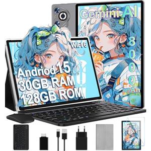 Dghrti Tablet Android 15, 30GB RAM 128GB ROM(TF 2TB Espandibile), 10 Pollici, 8000mAh, WIFI 5G/ GPS/BT5.0/OTG, Face ID, Widevine L1, Tablets Corpo in Metallo con Tastiera, Mouse, Custodia Protettiva -Grigio