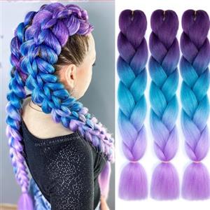 jooceebaby Extension per Treccine Africane 24" Syntetiche Treccia Capelli Extension Colorate Ombre Jumbo Treccia Di Scatola Crochet Twist Braiding Hair Viola/Blu/Viola Chiaro