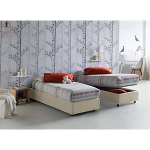 Talamo Italia Letto Singolo Asia, Letto Contenitore con Rivestimento in Tessuto, 100% Made in Italy, Apertura Frontale, Adatto per Materasso Cm 80x190, Beige