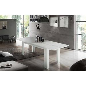 Dmora - Tavolo allungabile Nanni, Consolle allungabile fino a 10 posti, Consolle estensibile 100% Made in Italy, cm 140/190x90h75, Bianco lucido Larice