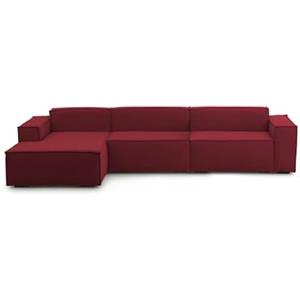 Talamo Italia - Divano fisso con penisola Licia, Divano componibile con chaise longue sinistra, Sofà moderno in tessuto, 100% Made in Italy, Cm 340x170h70, Rosso