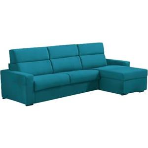 Talamo Italia -Divano letto con penisola Nuccia, Sofà angolare trasformabile per salotto, imbottito, sfoderabile, 100% Made in Italy, 280x160 h100 cm, Azzurro