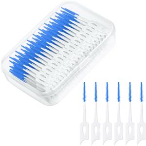 URAQT Spazzolino Interdentale, 220 Pezzi Spazzolini Interdentali con Scatola, Set di Spazzolini Interdentali Silicone per Rimuovere Placca e Residui di Cibo, per Pulizia dei Denti(Blu)