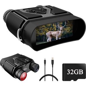 Jadfezy Binocolo Visione Notturna, 32 GB Scheda di Memoria Visore Notturno 3" TFT 8X Digitale Zoom 7-LIVELLI Infrarossi Vista 300M al 100% Buio per la Caccia Osservazione Uccelli e Campeggio