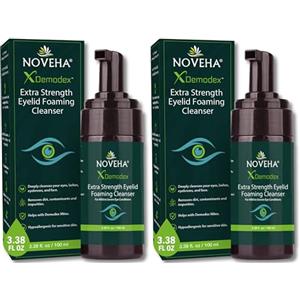 NOVEHA Demodex, schiuma detergente per palpebre, formula extra forte, olio dell'albero del tè, lavaggio quotidiano per ciglia, demodex, MGD, occhi di porcile, irritazioni degli occhi e secchezza della