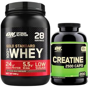 Optimum Nutrition Gold Standard 100% Whey Proteine in Polvere Gusto Cioccolato al Latte 896g 28 Porzioni + Creatine 2500 Creatina Monoidrato in Capsule per Supporto delle Prestazioni 200 Capsule