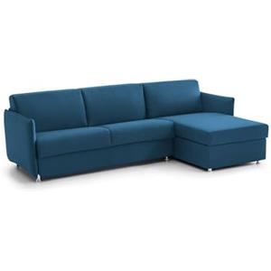 Talamo Italia -Divano letto con penisola Pina, Sofà angolare trasformabile per salotto, imbottito, sfoderabile, Qualità 100% Made in Italy, 260x160 h90 cm, Blu