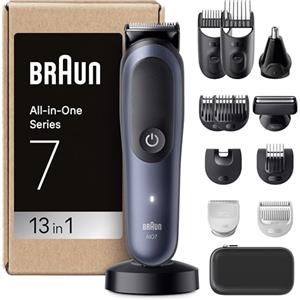 Braun Rifinitore All-In-One Series 7 AIO7565, Rasoio Elettrico Barba E Capelli 13In1 Con Lama ProBlade E Tecnologia AutoSense, 120 Min. Di Autonomia, Pettini Aree Sensibili E Sfumatura, Wet&Dry, Blu