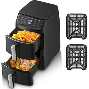 TopStrong Friggitrice ad Aria Doppio Cestello, 11 Litri Verticale Air Fryer 2 Cestelli, 40-220℃, 6 Funzioni & 8 Programmi Di Cottura Automatici, Dietetica, Compatta, 2500W, Fino a 8 Persone, Nero