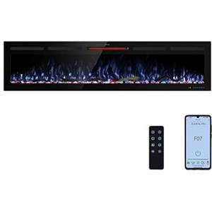 Mystflame Galaxy 72 Pro Wi-Fi - Camino Elettrico da Parete con 13 Colori di Fiamma e Luce Inferiore, Letto di Combustibile in Legno e Cristallo, Termostato da 750/1500 W, Telecomando e Touchscreen