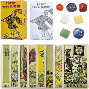 DALAETUS 78 Pezzi Tarocchi con Libro Guida e 7 Pietre Chakra, Psichica Mazzo di Tarocchi per Principianti e Esperti