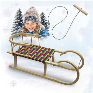 BambiniWelt by Rafael K. BambiniWelt - Slittino da corna, con schienale e cordoncino, seduta in fibra sintetica, 100 cm, motivo: arcobaleno