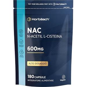 Horbäach NAC N-Acetil-Cisteina 600mg | 6 Mesi di Fornitura -180 Capsule in Polvere | N Acetyl Cysteine | Horbaach