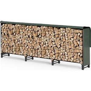VOUNOT® Legnaia da Esterno in Metallo, Ripiano per Legna da Ardere, Portalegna con Copertura Impermeabile, 300 x 116 x 36 cm, Verde