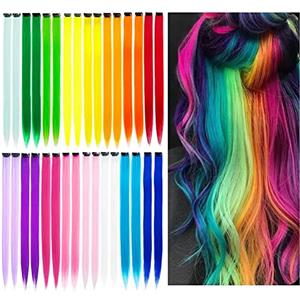 Vebetter Extension Clip Capelli Colorati, 24 Pcs Colored Clip In Hair Extensions Accessori Capelli Bambina Arcobaleno Resistente Al Calore Dritto Highlight Hairpieces Fashion Party Hair Estensioni.