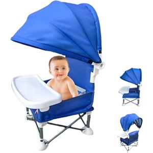 Little Bean Seggiolone pieghevole per bambini, da viaggio, portatile, con vassoio rimovibile, per interni ed esterni, sedia da campeggio, per bambini, colore: blu