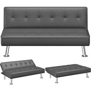 Yaheetech Divano Letto Reclinabile con Seduta Imbottita in Ecopelle Convertibile in Letto 105° - 180° Mobile Regolabile da Soggiorno Salotto Stanza Ospiti Arredamento per Riposo Grigio