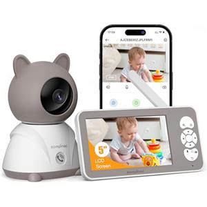 kompinac Baby Monitor Video e Audio 5" 2k HD Telecamera Neonato Visione Notturna Audio Bidirezionale Zoom 4X Monitoraggio Temperatura VOX Rilevamento Del Pianto Ninne Nanne 3000mAh Batteria Ricaricabile