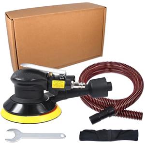 QIUMIN Levigatrice orbitale industriale 125 mm aria compressa con raccolta polvere, smerigliatrice ad aria compressa ad alte prestazioni con chiusura, 12000 giri/min, lucidatrice multifunzione(nero)