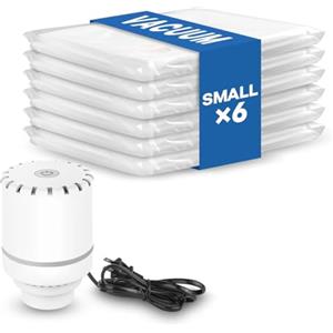 Vacbird Sacchetti Sottovuoto Vestiti con Pompa Elettrica, Confezione da 6 (60 x 40 cm) Sacchi Sottovuoto, Pompa Sottovuoto da Viaggio per Vestiti, Cuscini, Peluche, Gadget da Viaggio