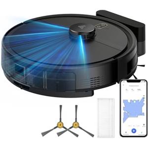 Yigars 2025 Robot Aspirapolvere Lavapavimenti con Mappatura 5 Piani, Robotic Vacuum Cleaner 120 Min, Lidar Laser, WIFI/App/Alexa, Precisione nell'Evita Ostacoli, Ideale per peli di Animali Domestici-Nero