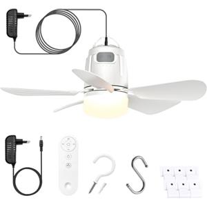 Gliztech 50cm Ventilatore da Soffitto con Luce Ventilatore da Soffitto con Illuminazione Spina da 5m Telecomando Silenzioso ad Alta Efficienza Energetica, Adatto per Camera da Letto, Gazebo, Tettoia