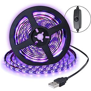 LYGZM Impermeabile 2M Striscia UV, 120 LEDs 3528 Luce Nera, 5V Strip Con USB Plug, Nastro Fluorescente Con Interruttore, Black Light LED per Feste Bar DJ Club Discoteca