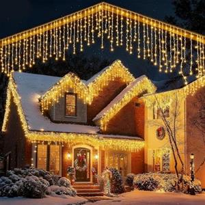 JTSIOV Luci Natale Esterno 10M 400 LED, Luci Natale Esterno Cascata con 8 Modalità, Timer, IP44 Impermeabile, Catena Luminosa Esterno Collegabile per Addobbi Natalizi, Tetto, Giardino, Finestre